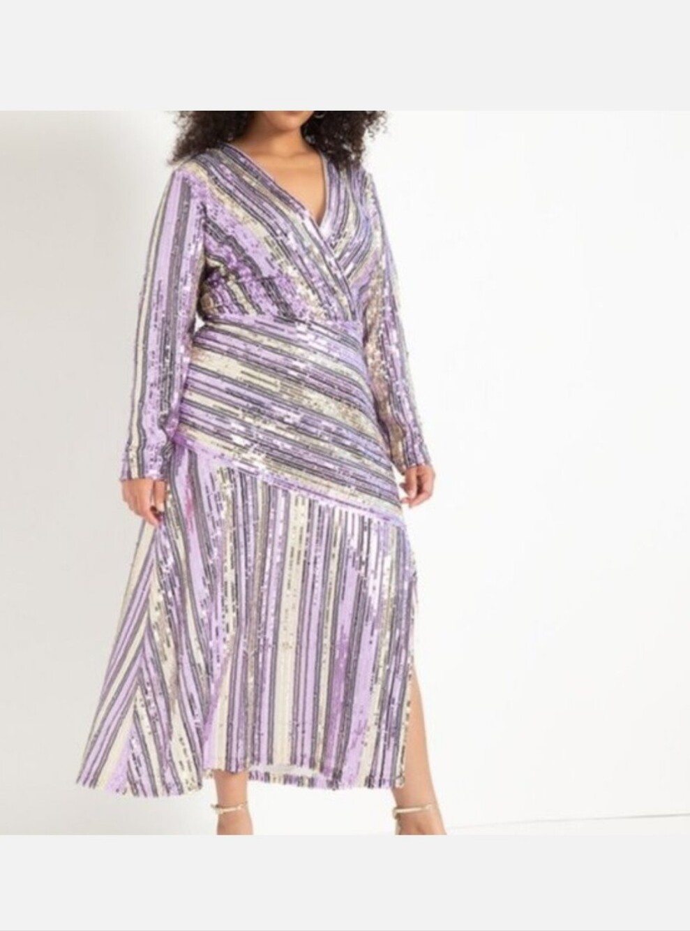 Eloquii Purple Striped Sequin Maxi Dress